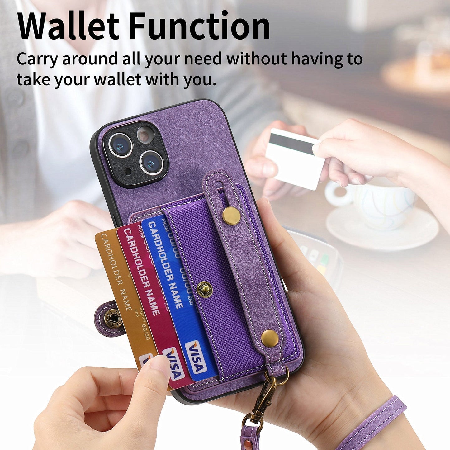 Wristband Lanyard Card Slot Leather Case Apple Phone Case