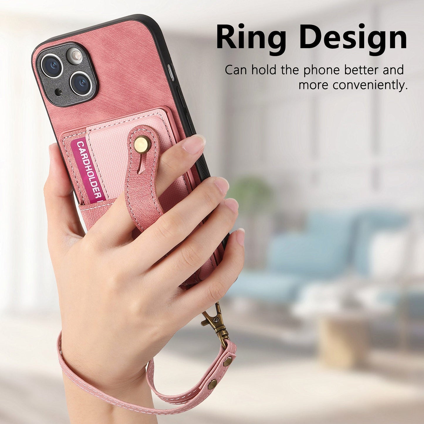 Wristband Lanyard Card Slot Leather Case Apple Phone Case