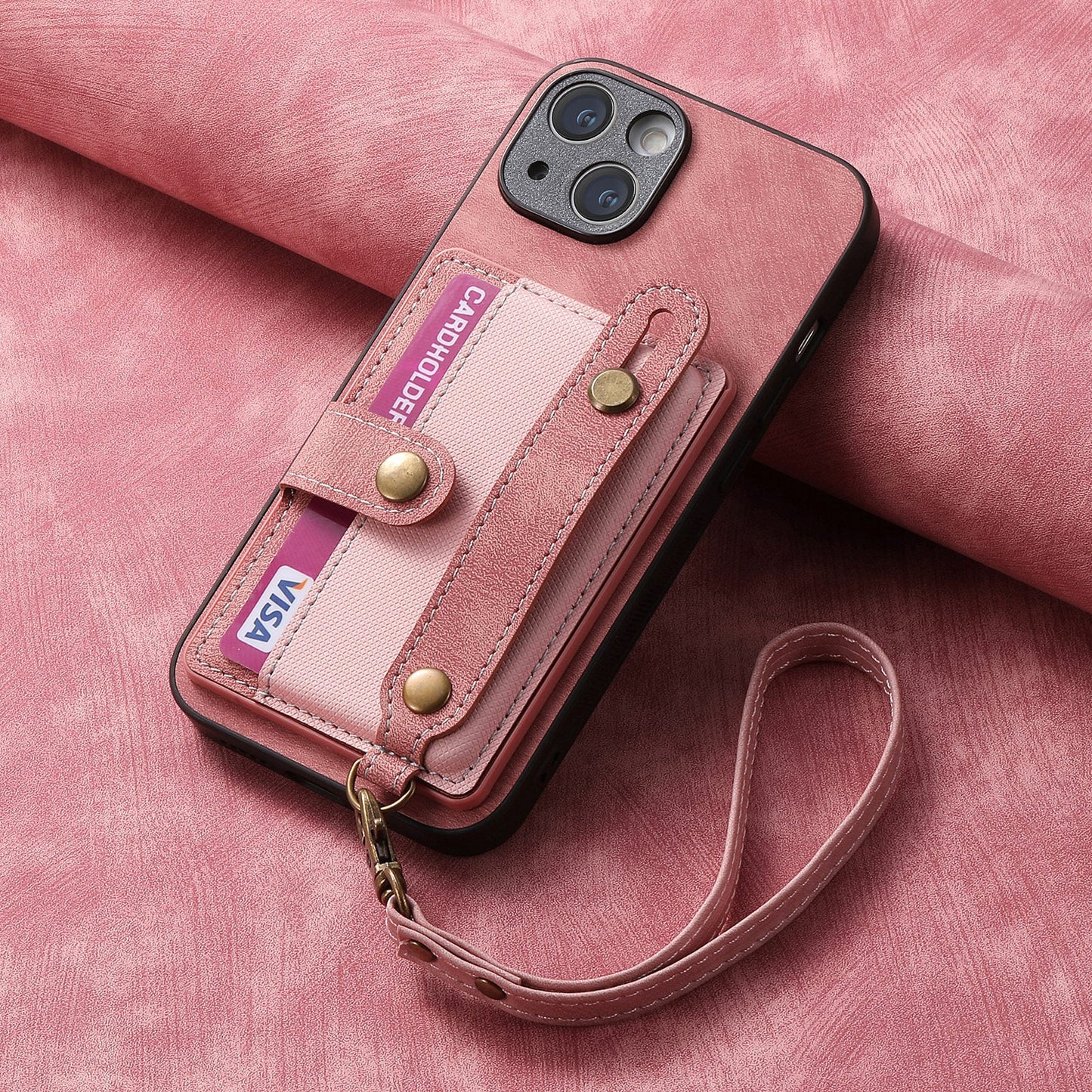 Wristband Lanyard Card Slot Leather Case Apple Phone Case
