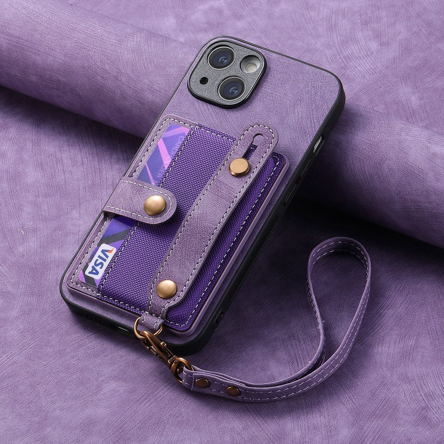 Wristband Lanyard Card Slot Leather Case Apple Phone Case