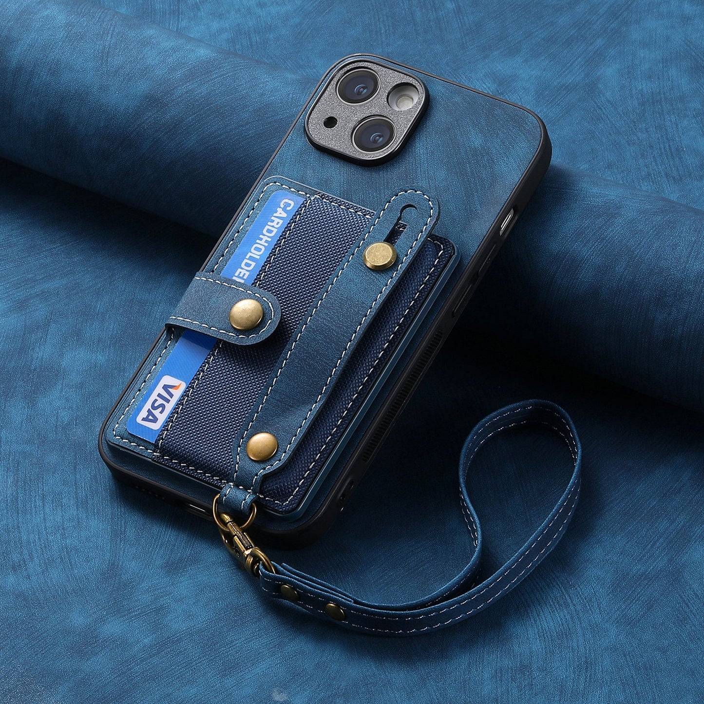 Wristband Lanyard Card Slot Leather Case Apple Phone Case