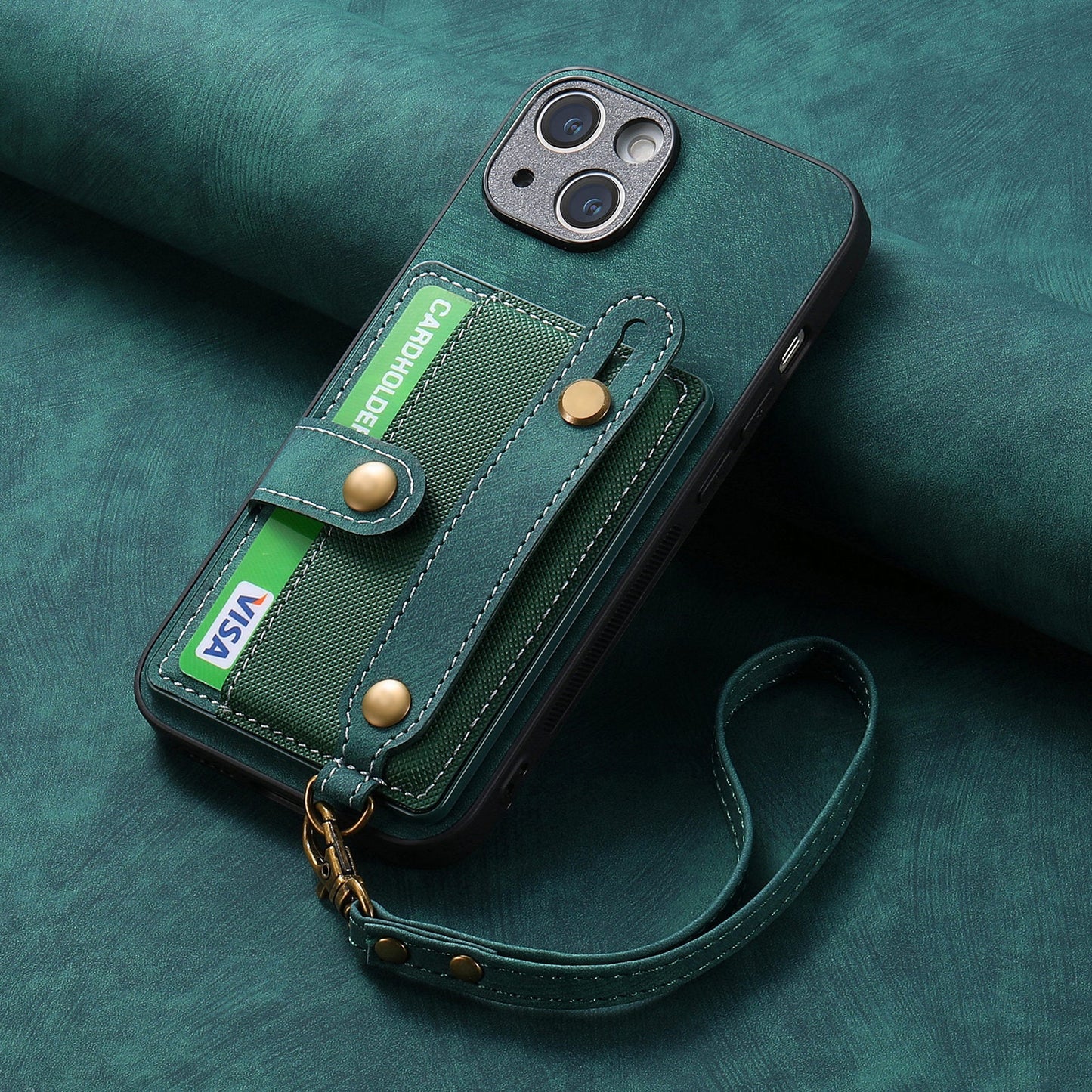 Wristband Lanyard Card Slot Leather Case Apple Phone Case