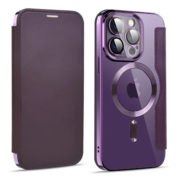 📱New Transparent Electroplated Magnetic Leather Flip Case for iPhone