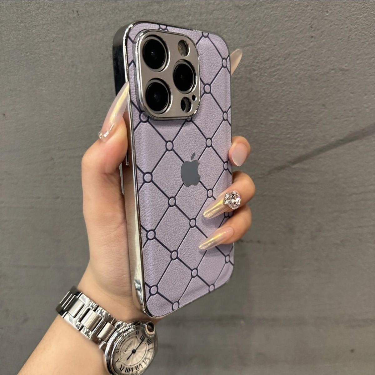 Casing Cincin Logam Kulit Bentuk Berlian Mewah Untuk iPhone