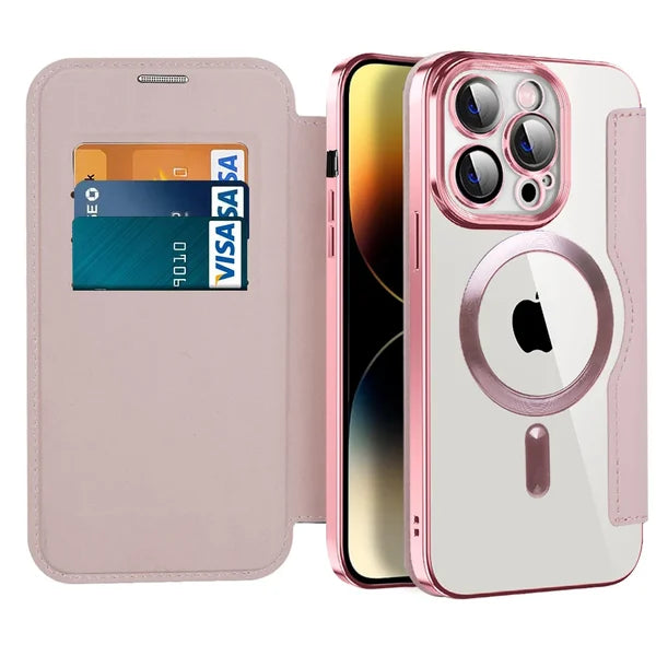 📱New Transparent Electroplated Magnetic Leather Flip Case for iPhone