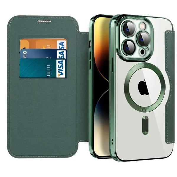 📱New Transparent Electroplated Magnetic Leather Flip Case for iPhone