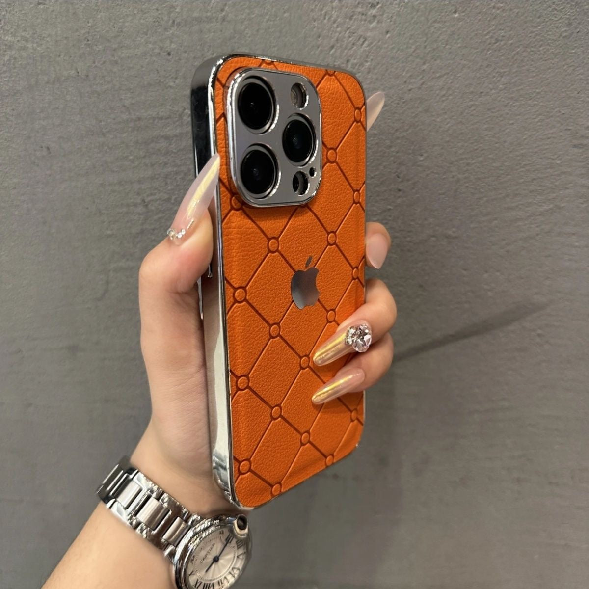 Casing Cincin Logam Kulit Bentuk Berlian Mewah Untuk iPhone