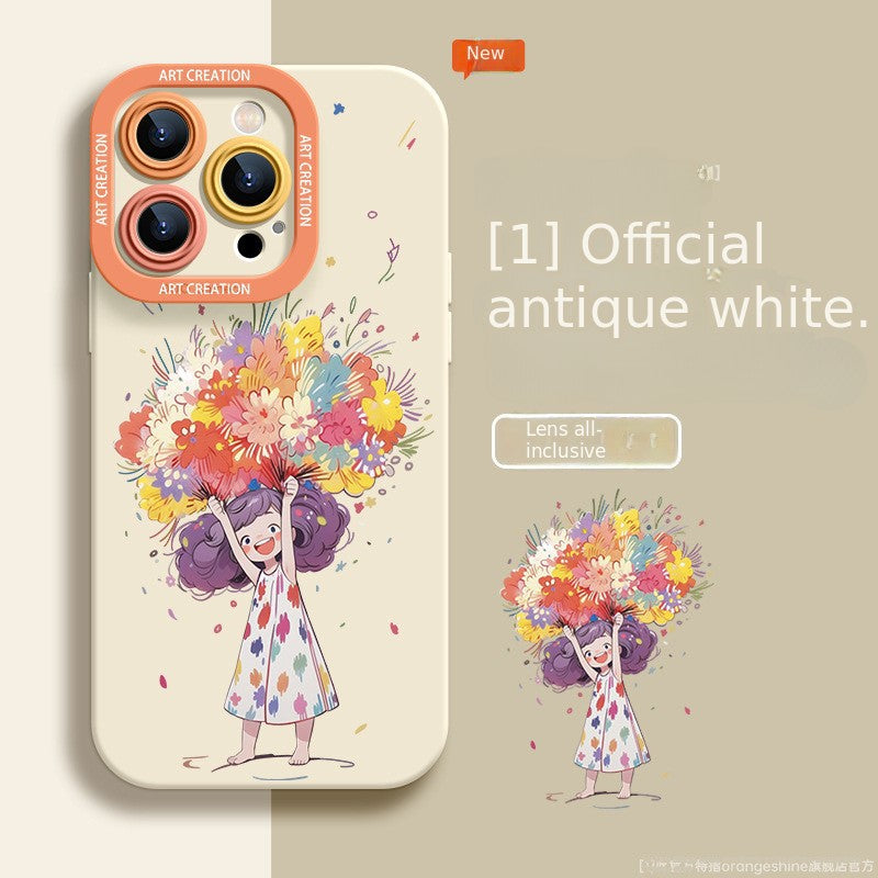 Casing Ponsel Silikon iPhone Asli Silikon Kartun Rambut Keriting Gadis