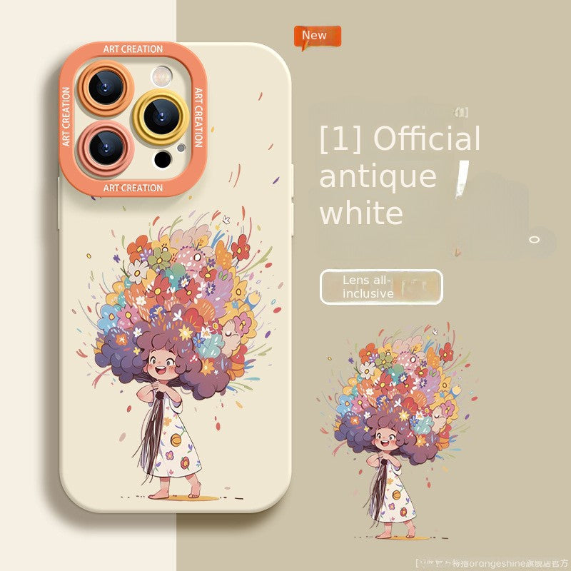 IPhone Silicone Original Silicone Cartoon Curly Hair Girl Phone Case