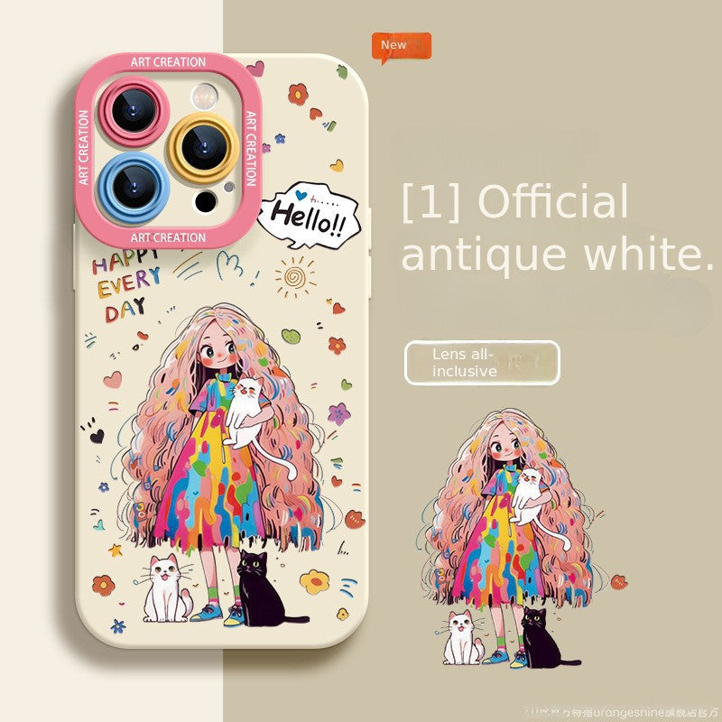 Casing Ponsel Silikon iPhone Asli Silikon Kartun Rambut Keriting Gadis