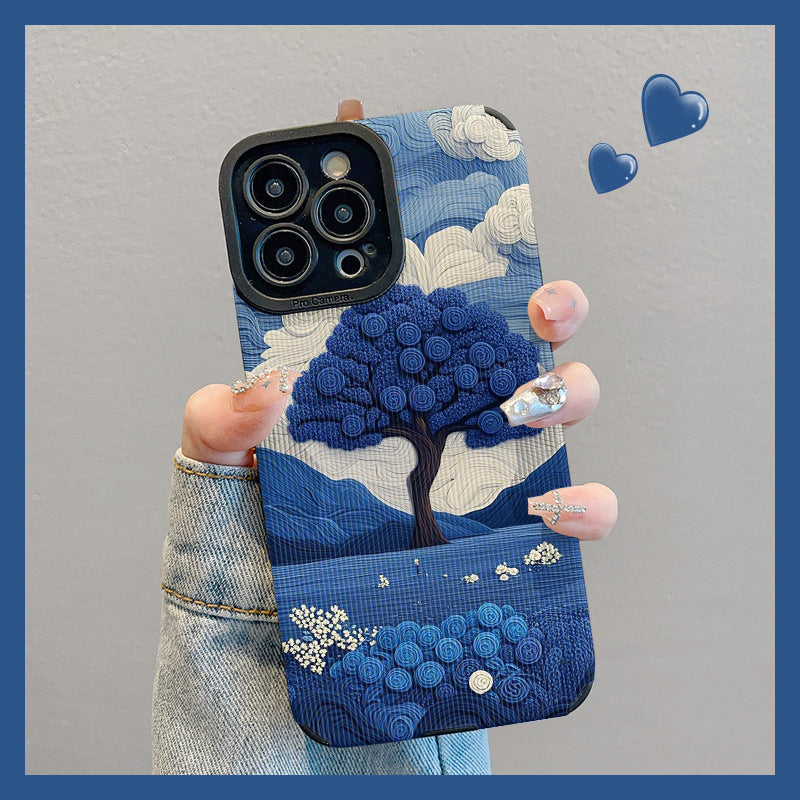 Casing iPhone Motif Bunga Mawar Suede Lukisan Cat Minyak Gaya Ins