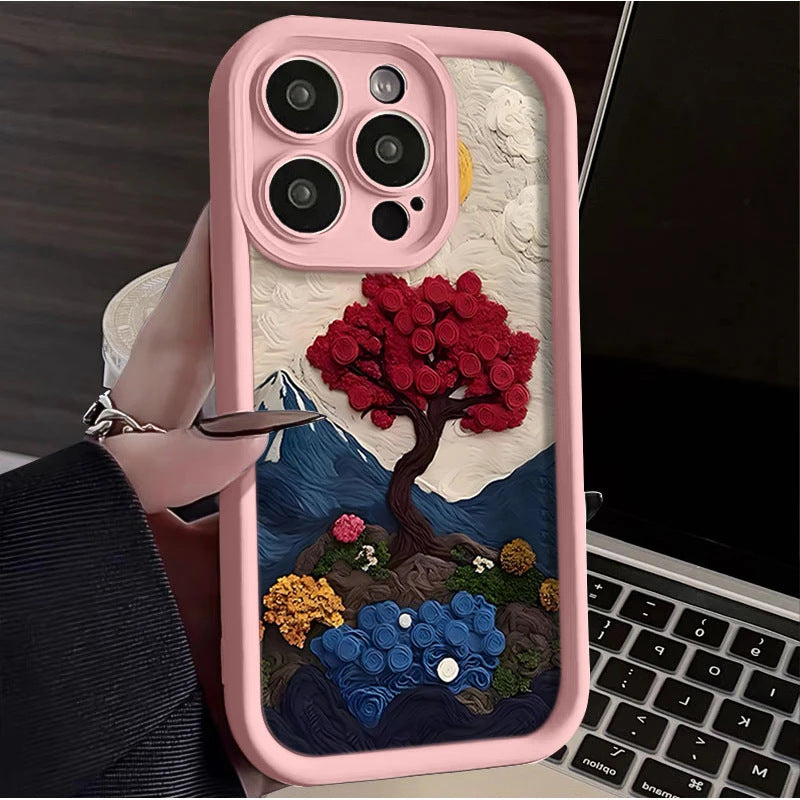 2025 New Oil Painting Rose Silicone Full Cover Protective iPhone Case