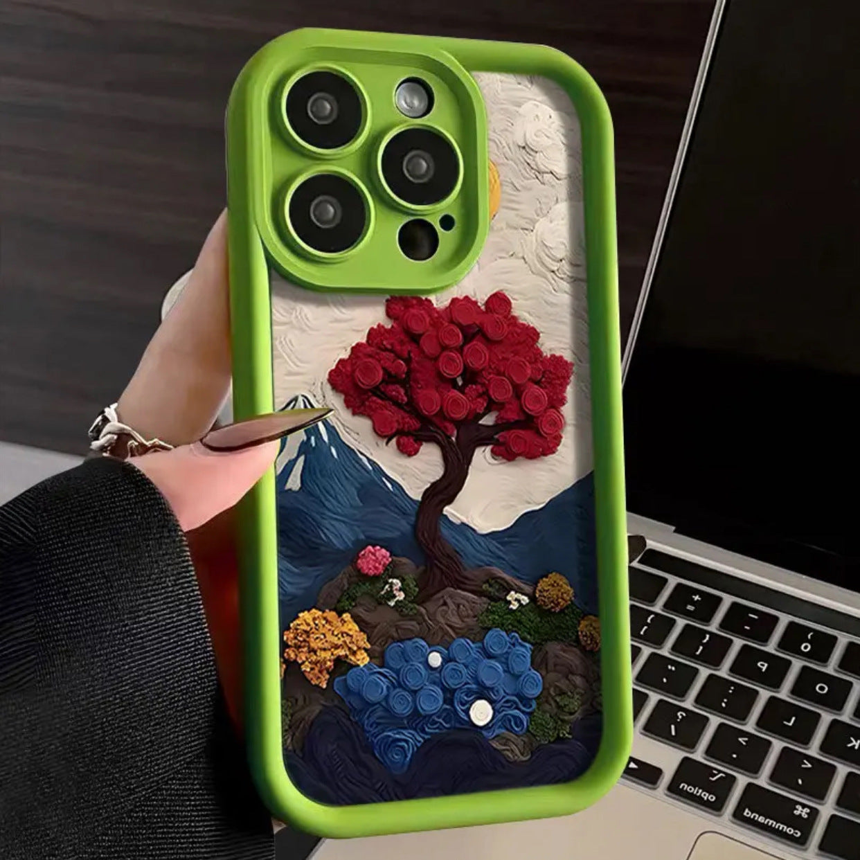 2025 New Oil Painting Rose Silicone Full Cover Protective iPhone Case