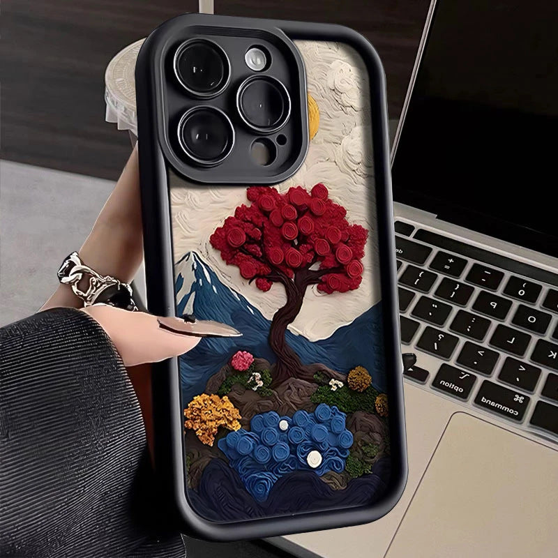 2025 New Oil Painting Rose Silicone Full Cover Protective iPhone Case