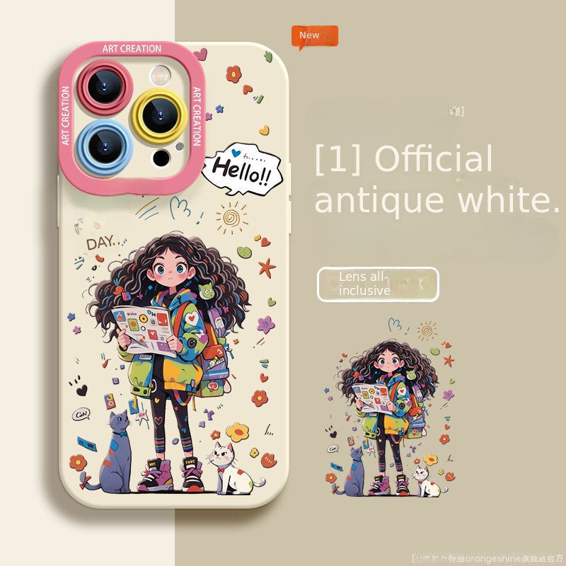 Casing Ponsel Silikon iPhone Asli Silikon Kartun Rambut Keriting Gadis