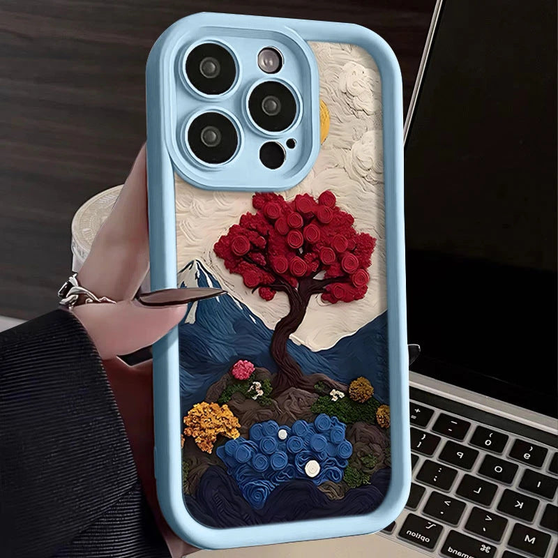 2025 New Oil Painting Rose Silicone Full Cover Protective iPhone Case