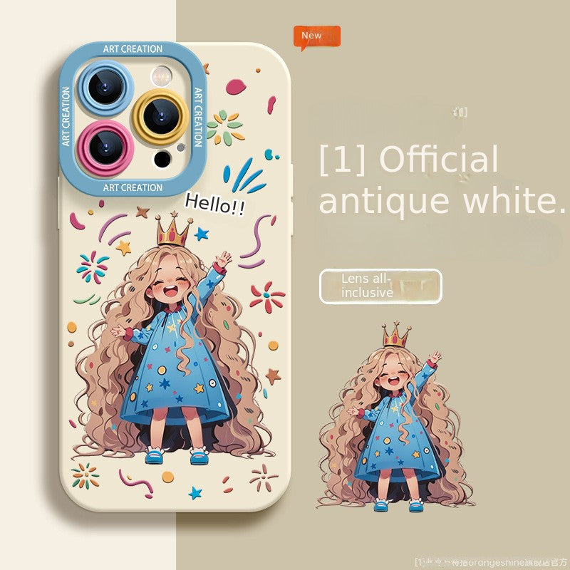 Casing Ponsel Silikon iPhone Asli Silikon Kartun Rambut Keriting Gadis