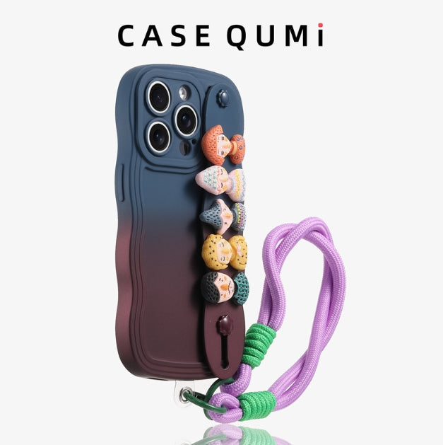 Wave Edge Cartoon Gradient Wristband Phone Case For iPhone