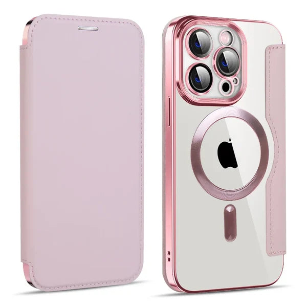 📱New Transparent Electroplated Magnetic Leather Flip Case for iPhone