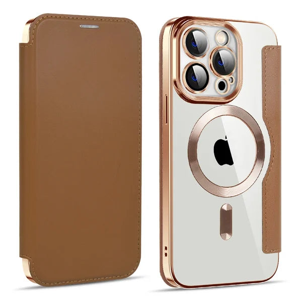 📱New Transparent Electroplated Magnetic Leather Flip Case for iPhone