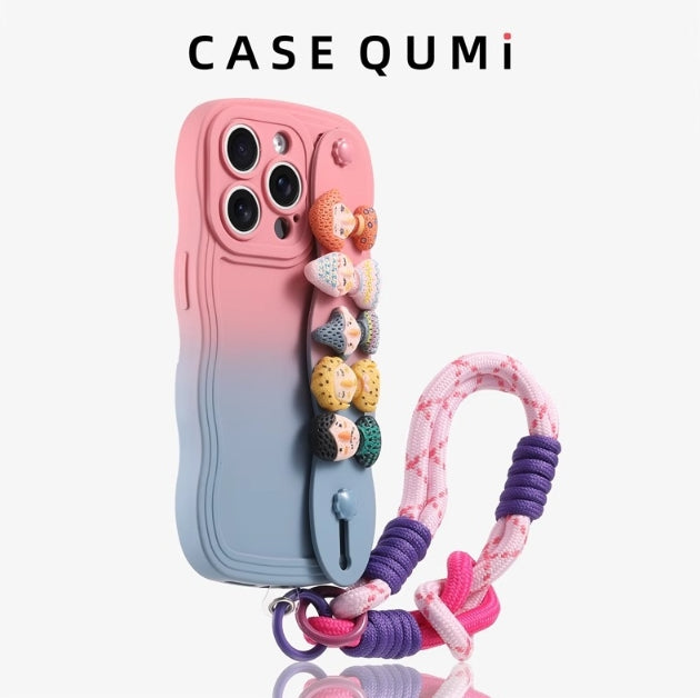 Wave Edge Cartoon Gradient Wristband Phone Case For iPhone