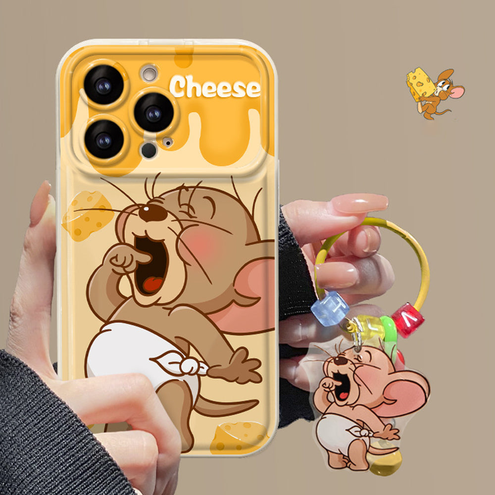 Mickey Mouse Cute Cheese Pendant Phone Case With Flip Mirror