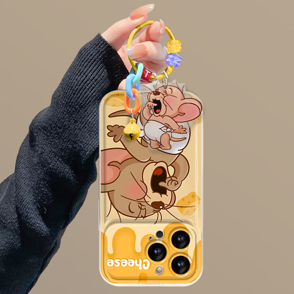 Mickey Mouse Cute Cheese Pendant Phone Case With Flip Mirror