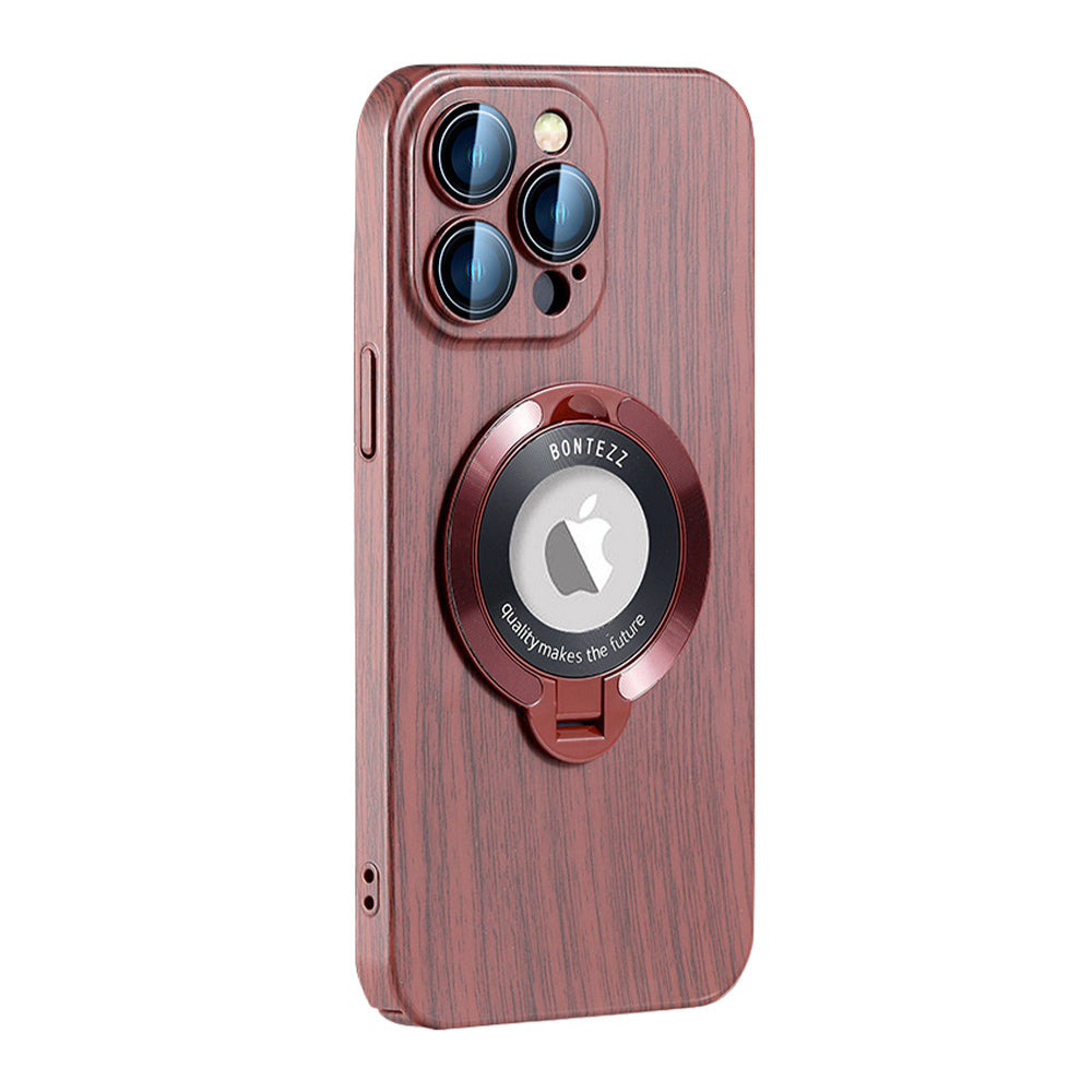 Peach Wood Grain Magnetic Bracket Phone Case