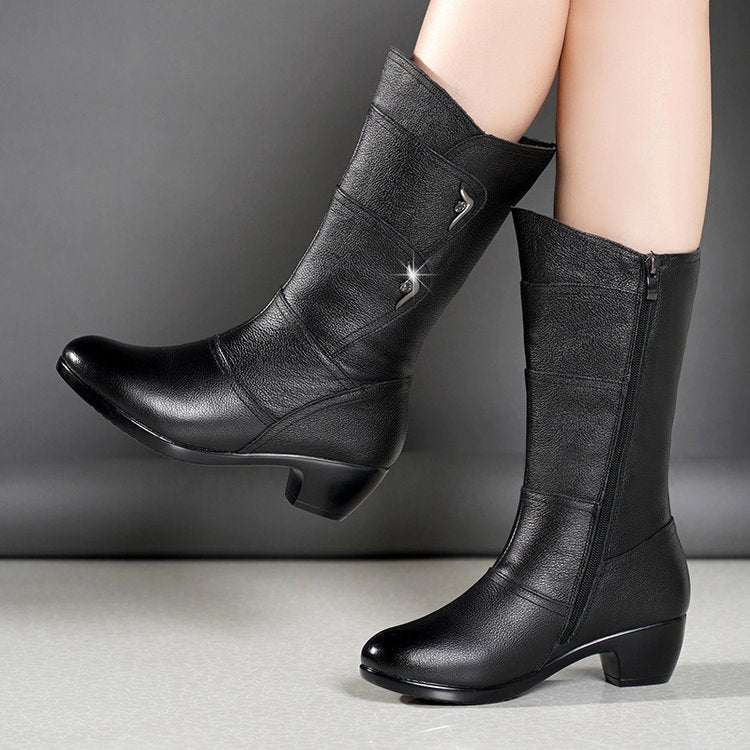 Women's Mid-Calf Platform Wedge Chunky Heel Ankle Boots