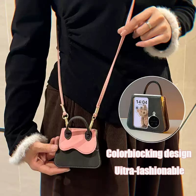 Luxury Leather Handbag Flip Phone Case For Galaxy Z Flip 3/Galaxy Z Flip 4/Galaxy Z Flip 5/Galaxy Z Flip 6 with Crossbody Lanyard