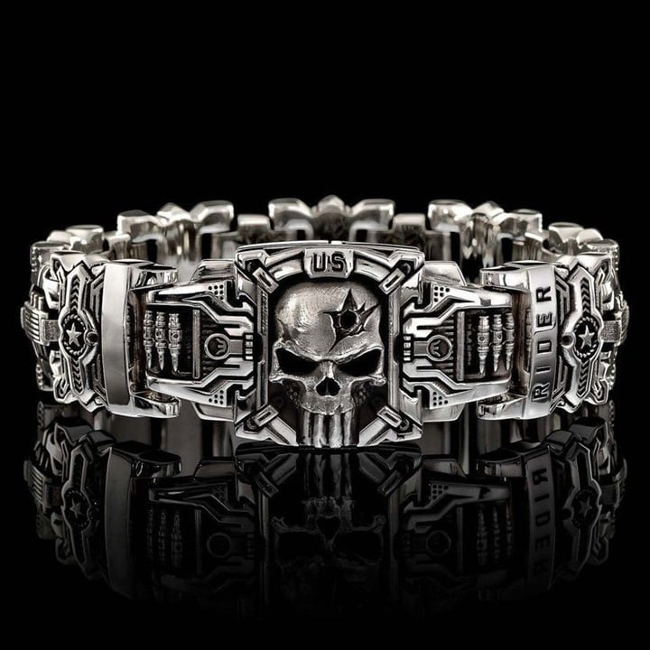 HOT SALE-Armed Forces Destiny Struggle Skull Interlock Silver Bracelet