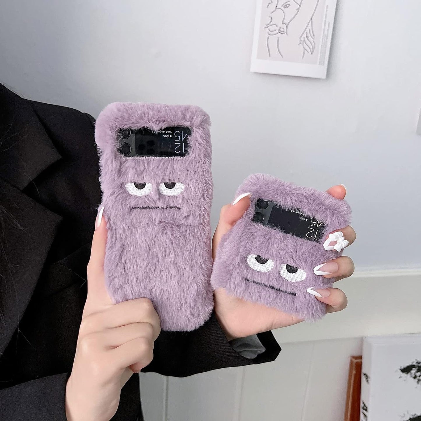 Purple Funny Expression Plush Phone Case for Galaxy Z Flip 3/Galaxy Z Flip 4/Galaxy Z Flip 5/Galaxy Z Flip 6