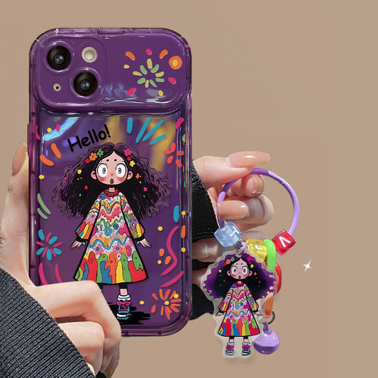 Creative Graffiti Cute Girl Phone Case with Flip Mirror for iPhone