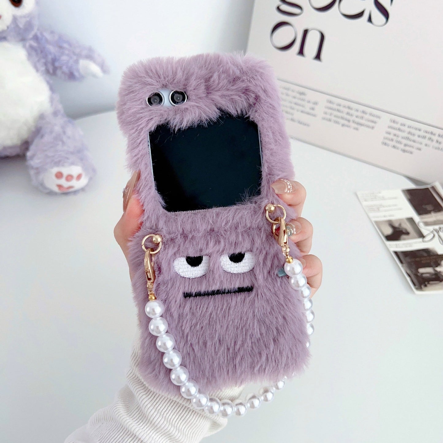 Purple Funny Expression Plush Phone Case for Galaxy Z Flip 3/Galaxy Z Flip 4/Galaxy Z Flip 5/Galaxy Z Flip 6