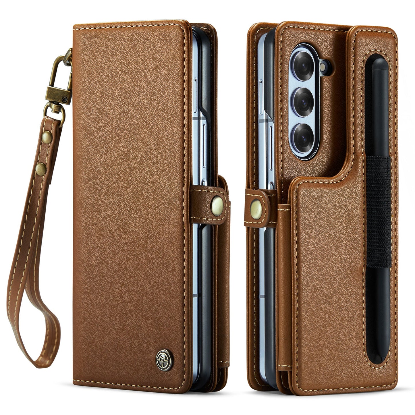 New Style Leather Flip Folding Card Lanyard Phone Case For Samsung Z Fold 6/Z Fold 5/Z Fold 4/Z Fold 3