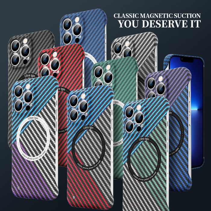 Triple Color Blocking Carbon Fiber Magnetic charging Case For iPhone