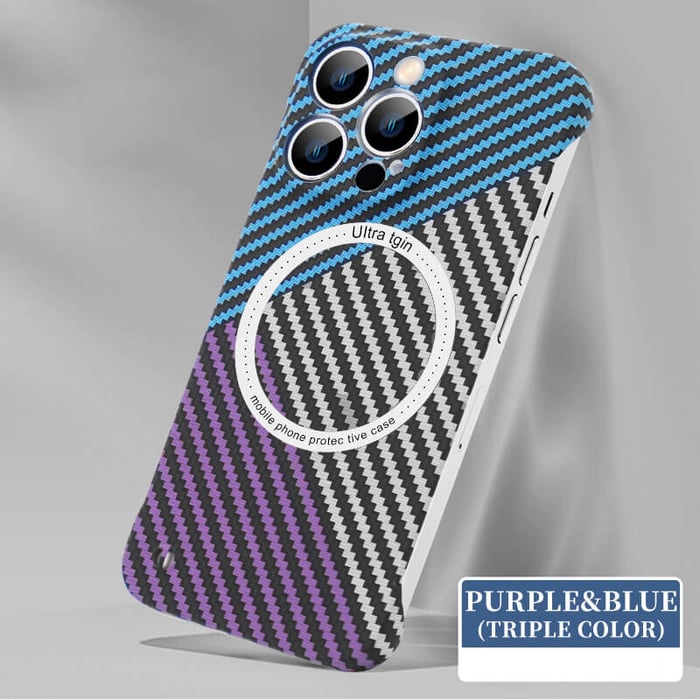 Triple Color Blocking Carbon Fiber Magnetic charging Case For iPhone