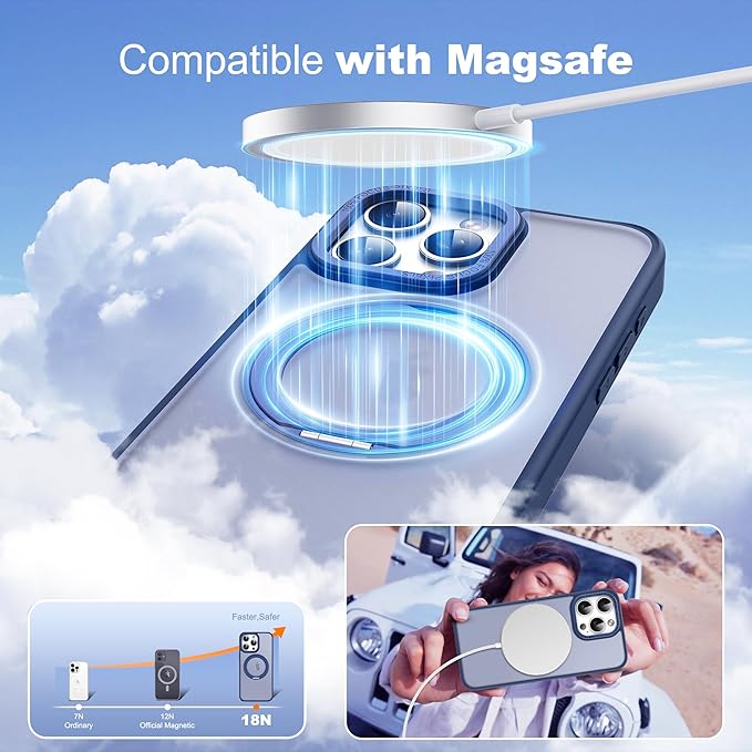 Proiectată pentru husă iPhone cu suport rotativ la 360° și inel magnetic [compatibil cu Magsafe] husă translucidă pentru telefon