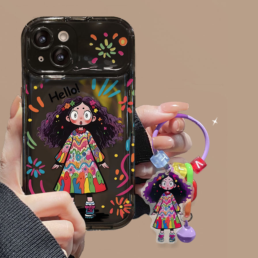Sarung Telefon Gadis Comel Graffiti Kreatif dengan Cermin Balik untuk iPhone