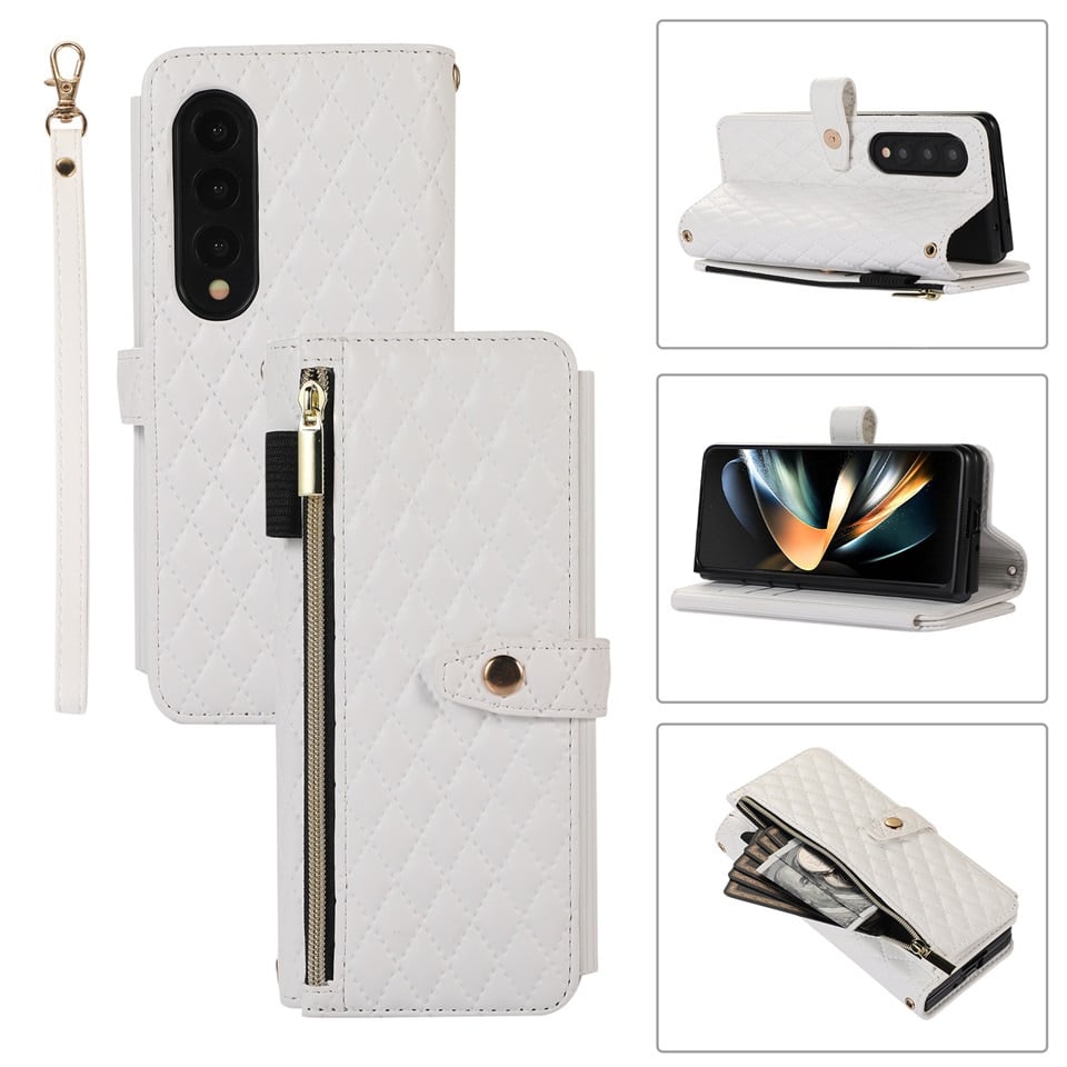 Lanyard Crossbody Rhombic Flip Wallet Case Untuk Samsung Galaxy Z Fold4 Fold3 5G