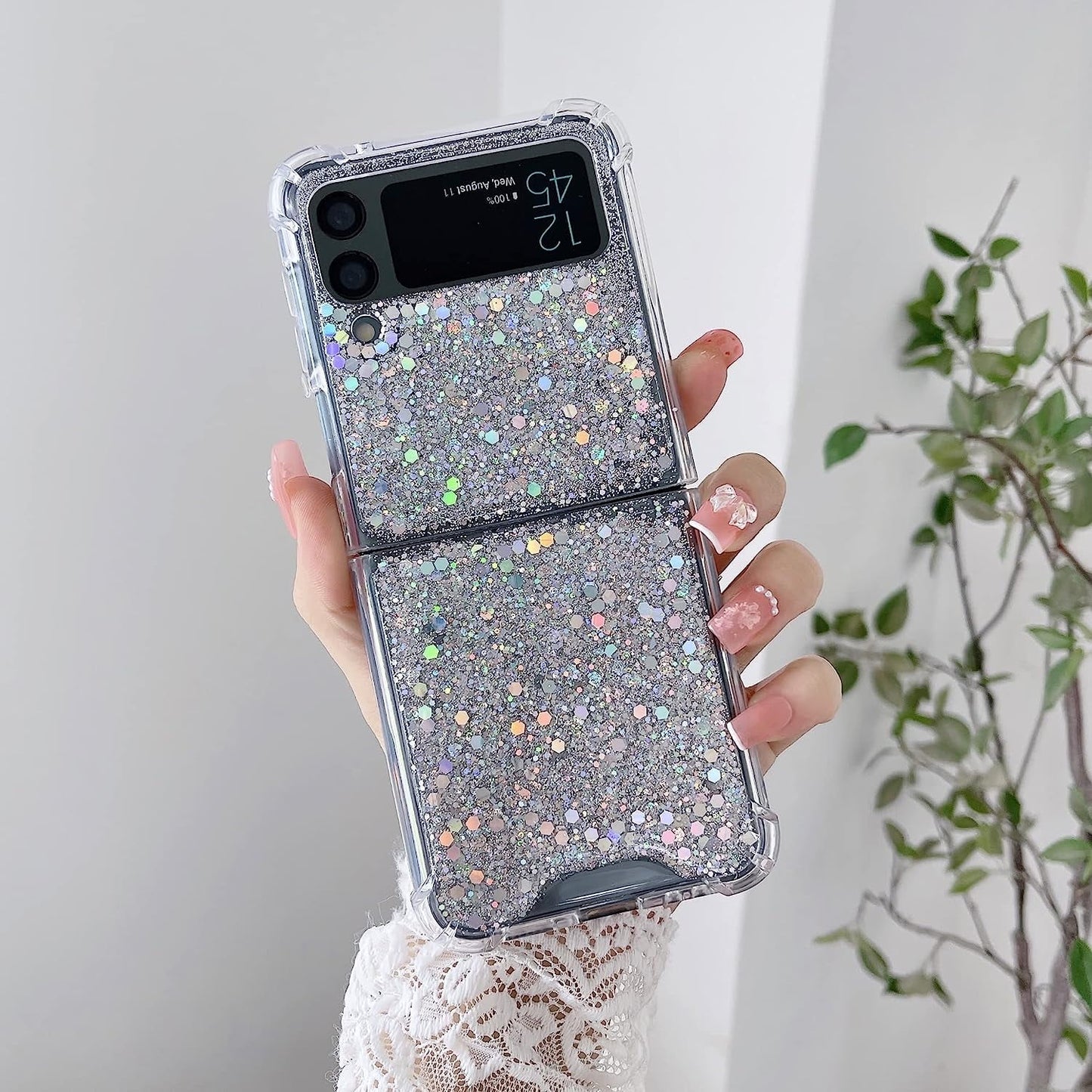 Samsung Galaxy Z Flip 3/4/5/6 Clear Case, Soft Clear Flexible Rubber Glitter Sparkle Case Corners Shockproof Protective Cover