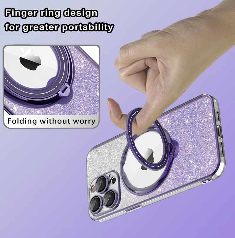 Electroplated Magnetic Glitter iPhone Case with Invisible Stand