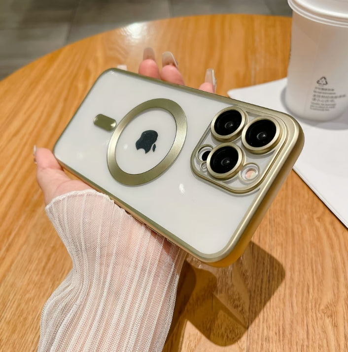 Original color frosted for iPhone case electroplating magnetic suction with lens film protective case