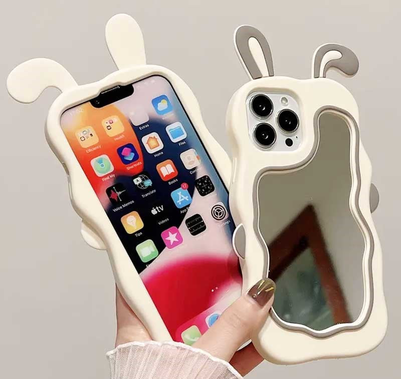 iPhone All Model Cover- 3D Silicone Cute Mirror Rabbit Case