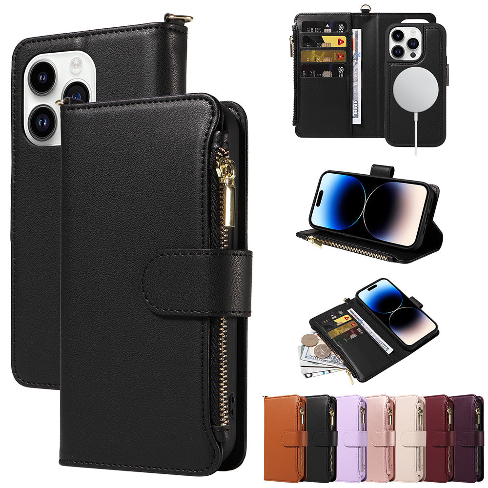 New flip wireless charging leather wallet style mobile phone case
