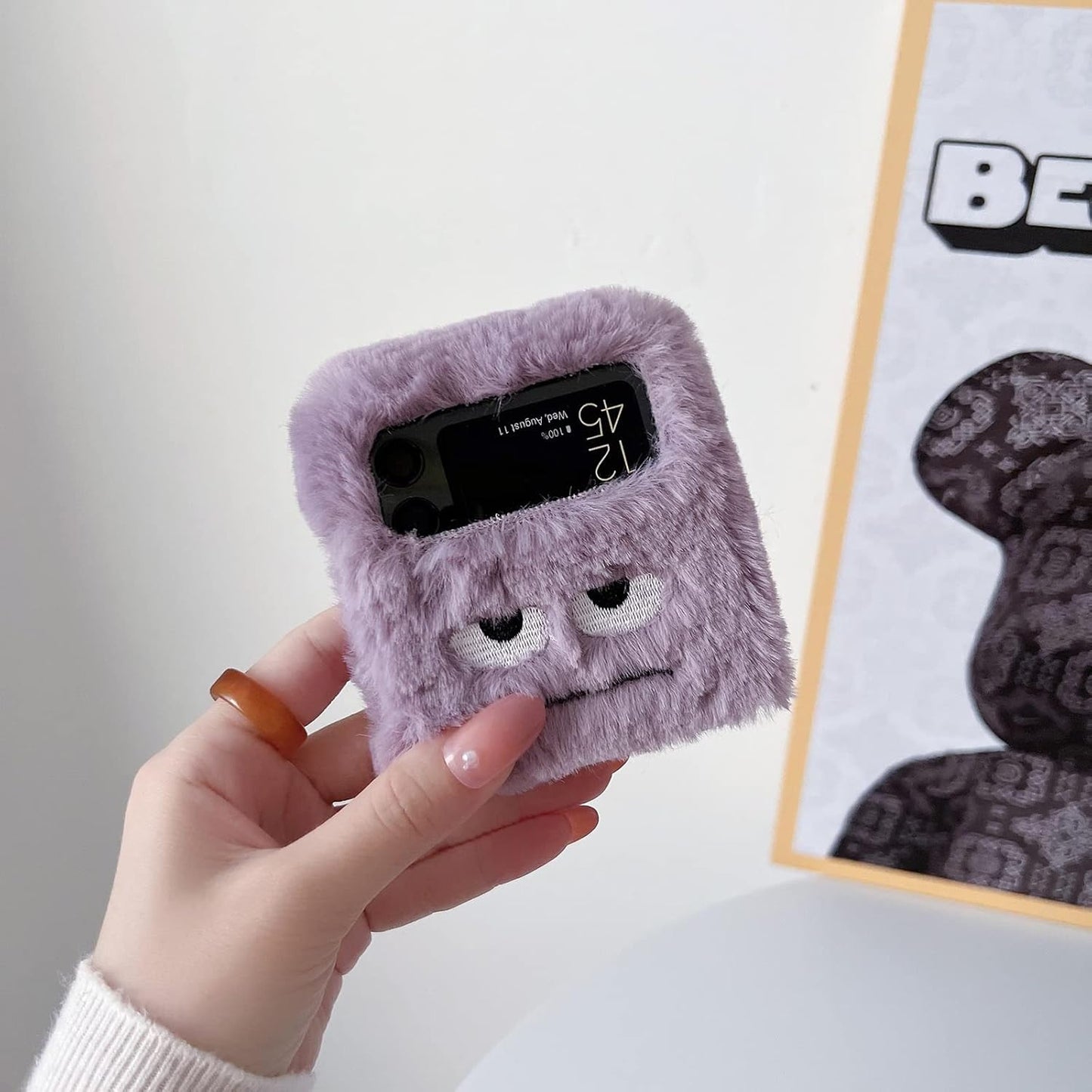 Purple Funny Expression Plush Phone Case for Galaxy Z Flip 3/Galaxy Z Flip 4/Galaxy Z Flip 5/Galaxy Z Flip 6