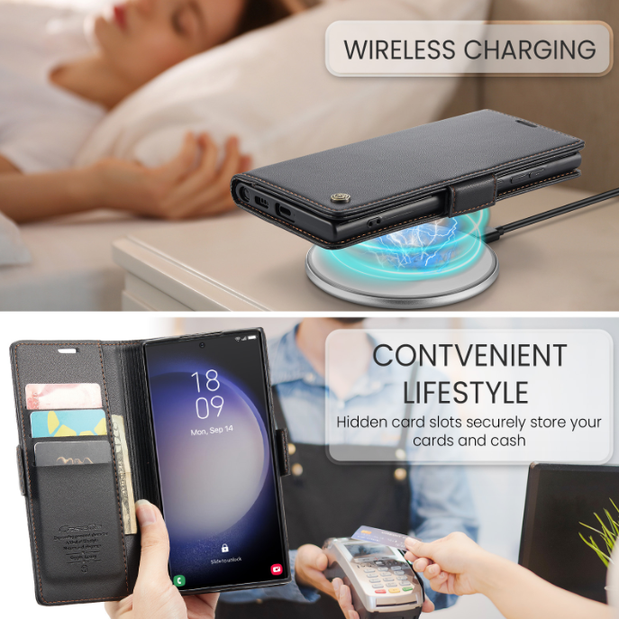 Sarung Telefon Kulit Flip Berus Anti-kecurian Mewah Untuk Samsung A54