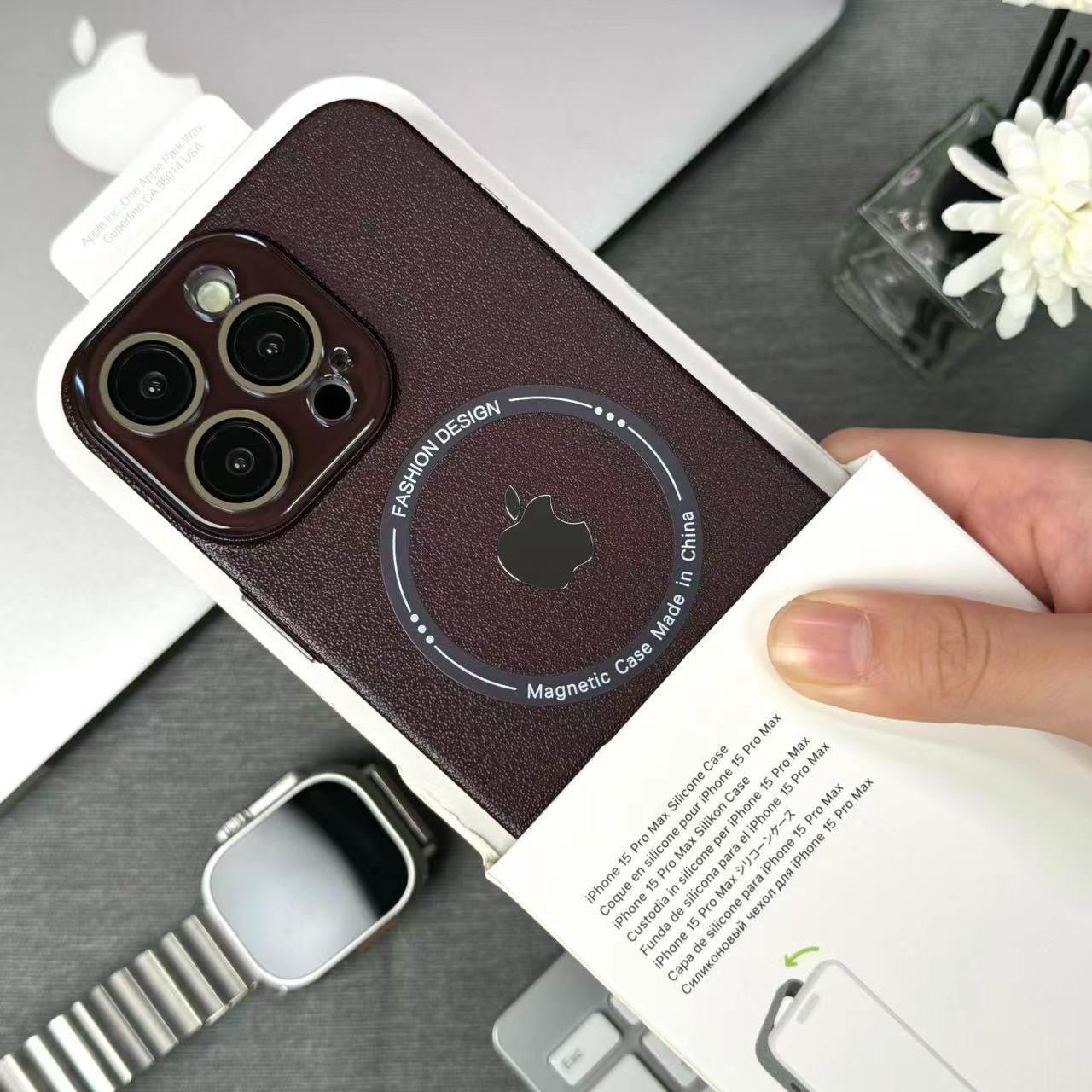 Luxury Goggles Litchi Pattern Magnetic Leather Case For iPhone