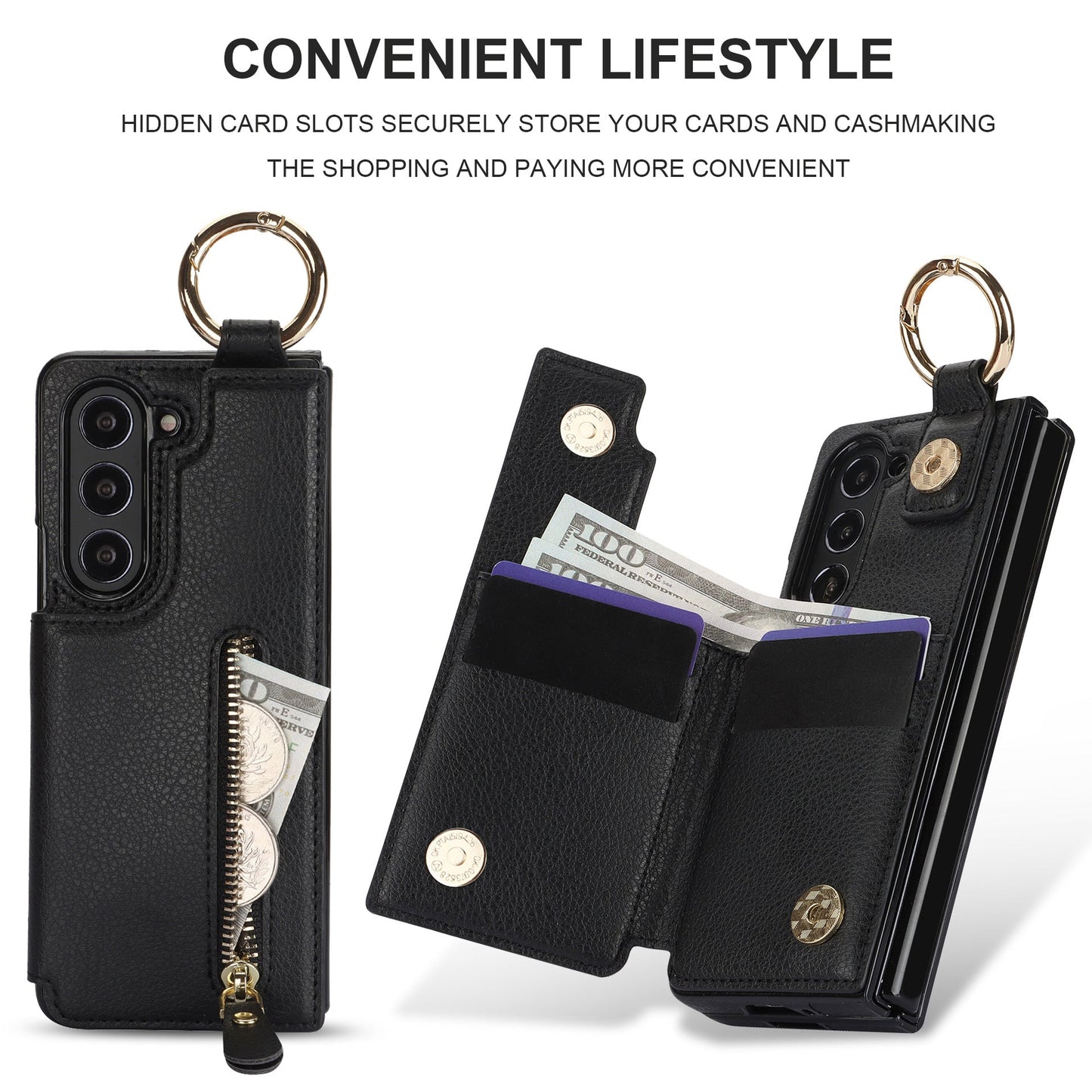 Elegant Ring Buckle Leather Wallet Case - Samsung