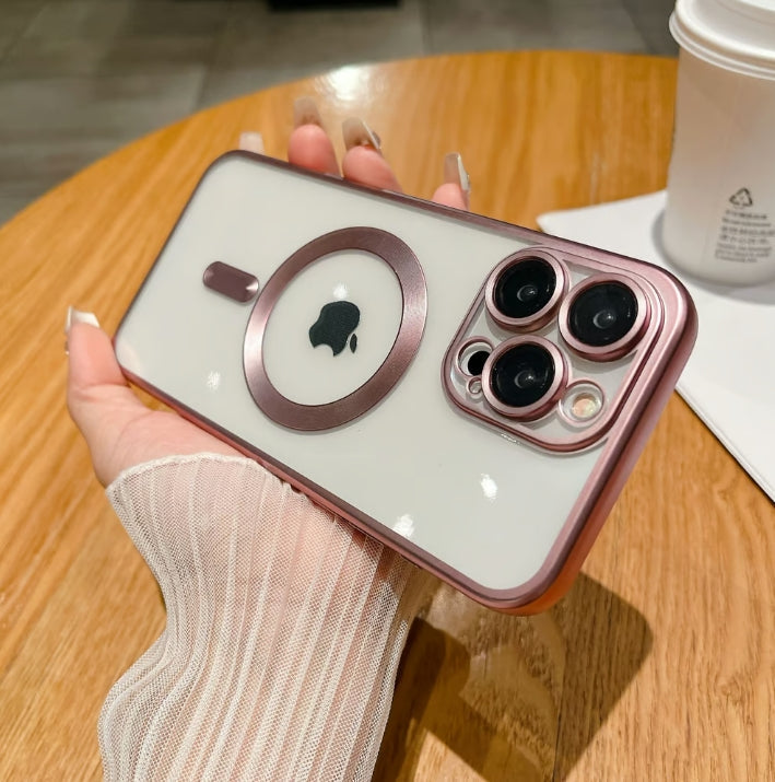 Original color frosted for iPhone case electroplating magnetic suction with lens film protective case